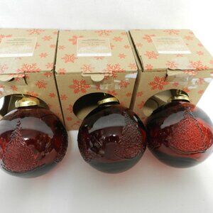 Christmas Red 100% Recycled blown Glass Tree Ornament round 2.5" Spain Set 3 NEW